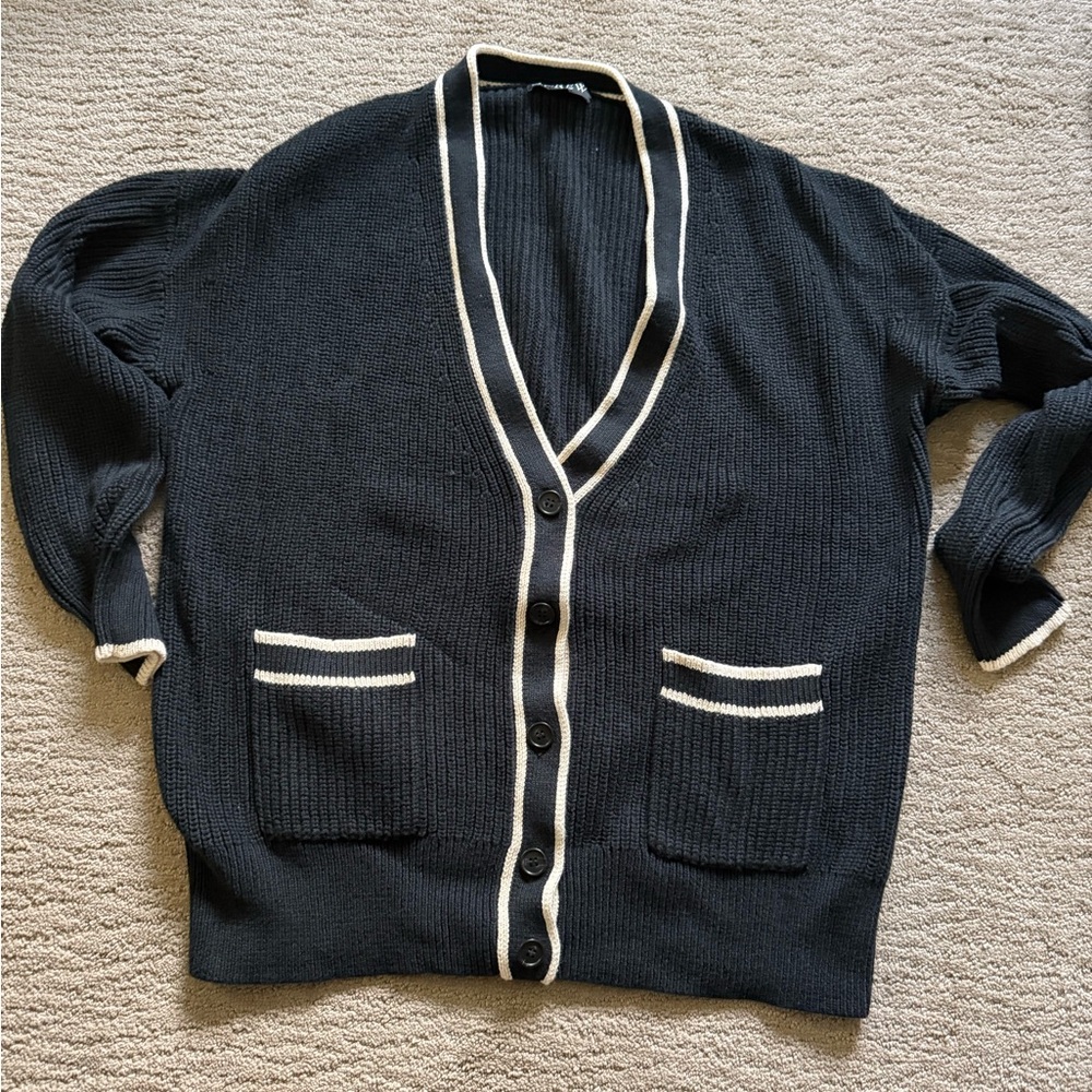 J. Crew Black Cardigan with White Trim